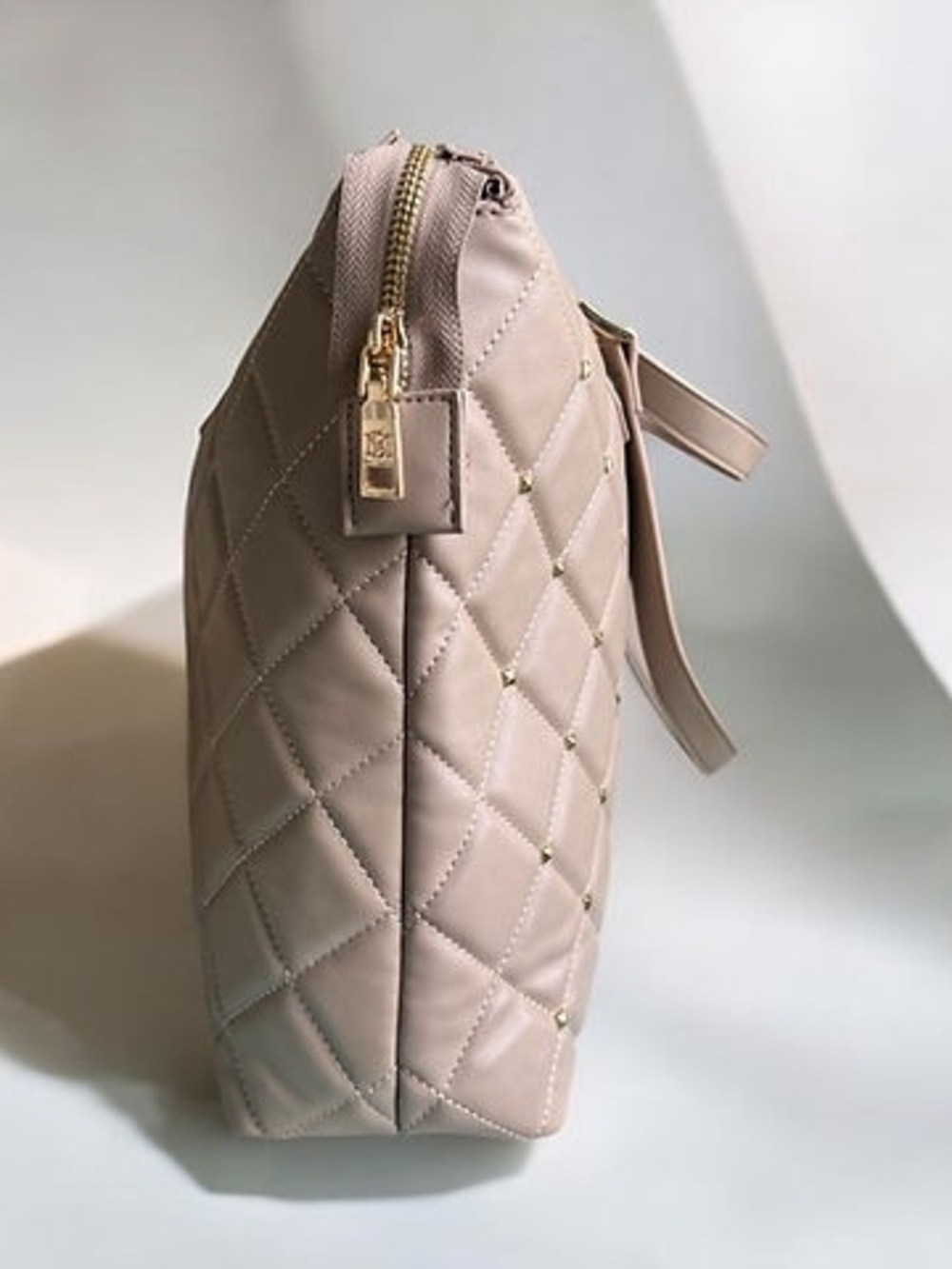 Badgley Mischka Quilted Taupe Tote with Gold Hardware - Picture 7 of 8
